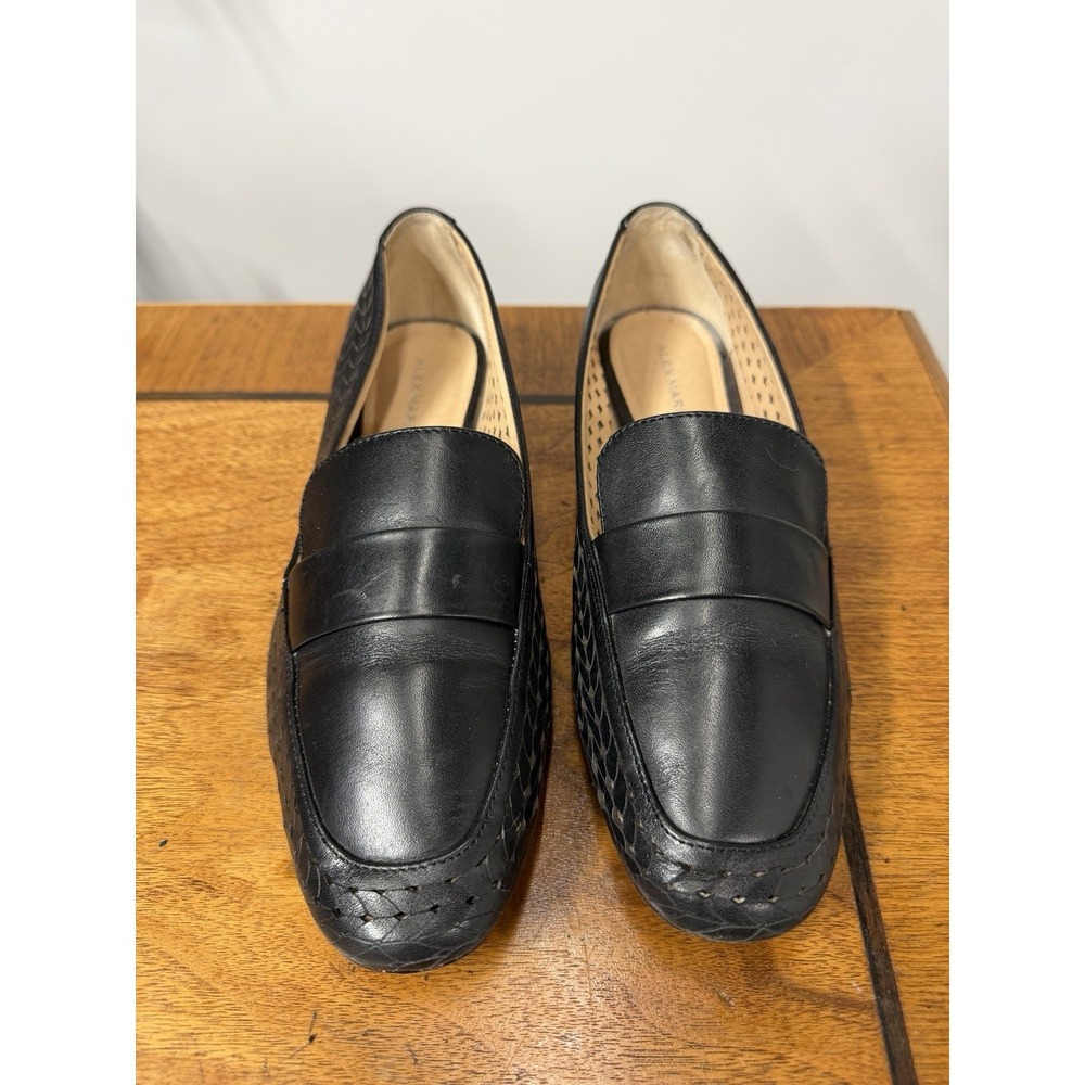 Alex Marie Women's 8 Black Leather Vented Preppy Loafer Shoes Flats Teachercore